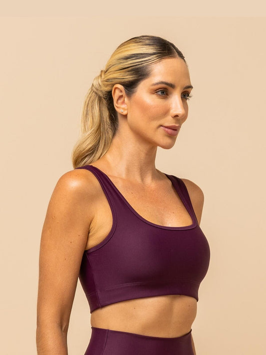 Burgundy Sports Top – Wide Straps & Square Neckline