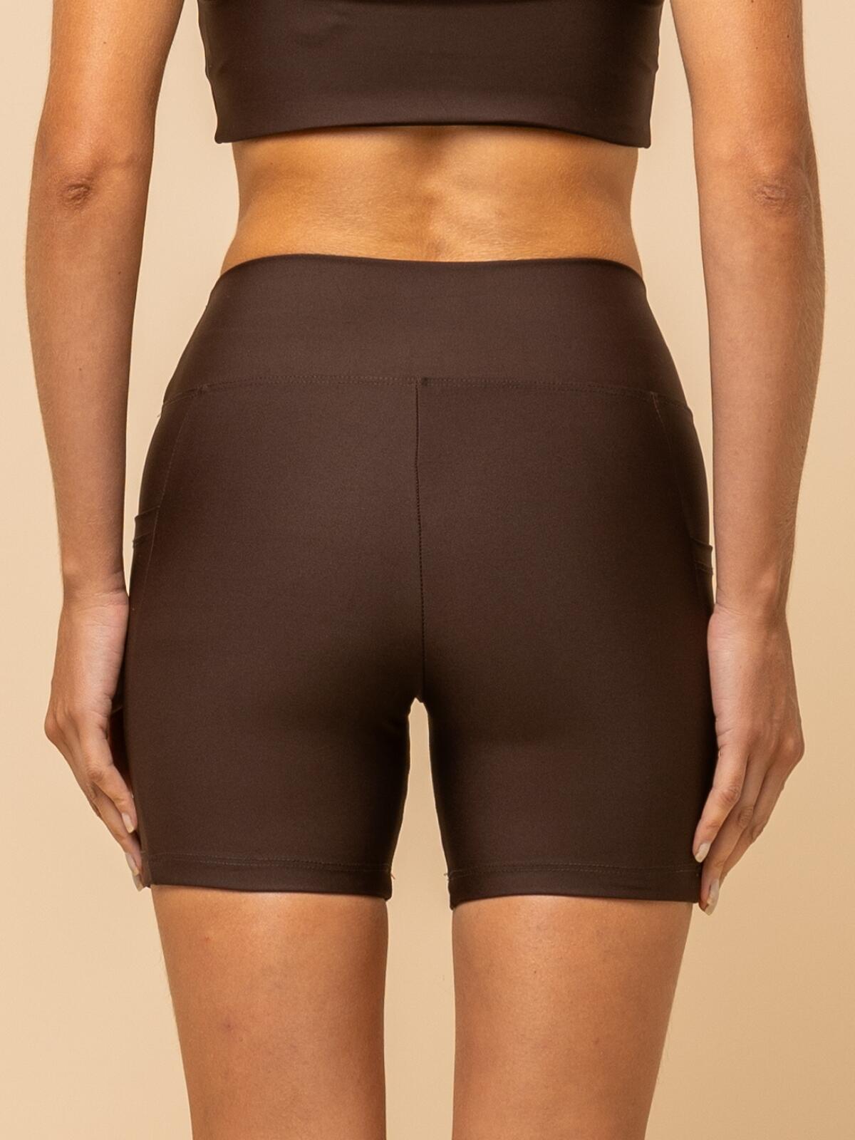 High-Waist Brown Shorts – Compression & Pocket