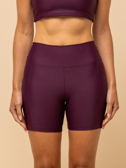 High-Waist Burgundy Shorts – Compression & Pocket