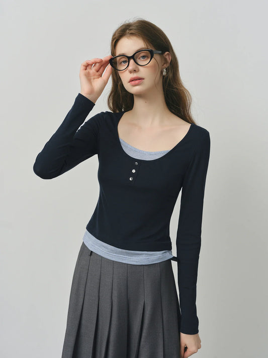 Elegant Contrast Long-Sleeve Tee