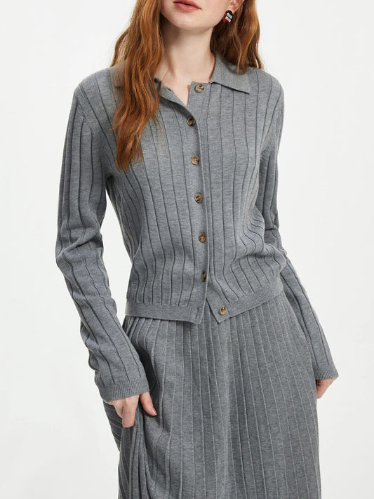 Elegant Knit Cardigan & Skirt Set