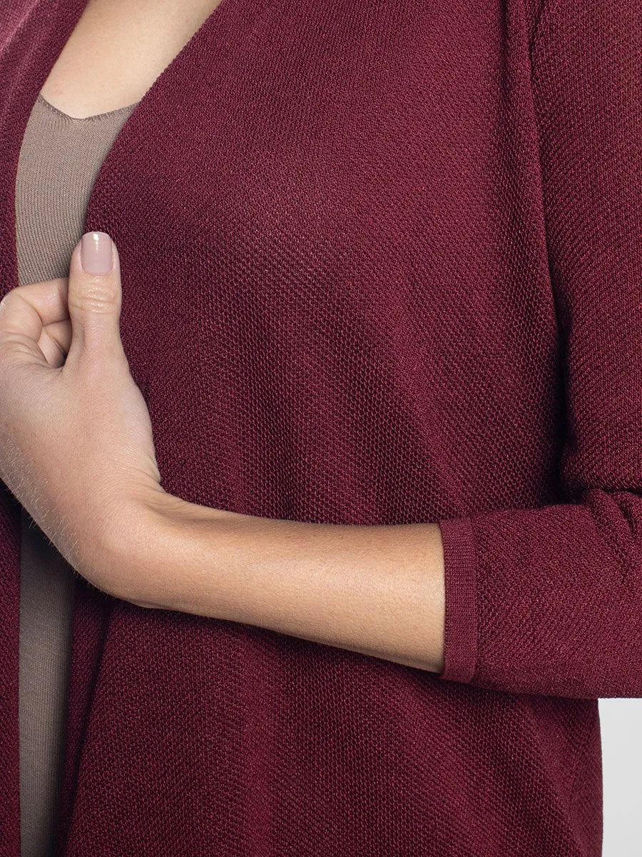 Women’s Burgundy 7/8 Sleeve Open Front Knit Cardigan