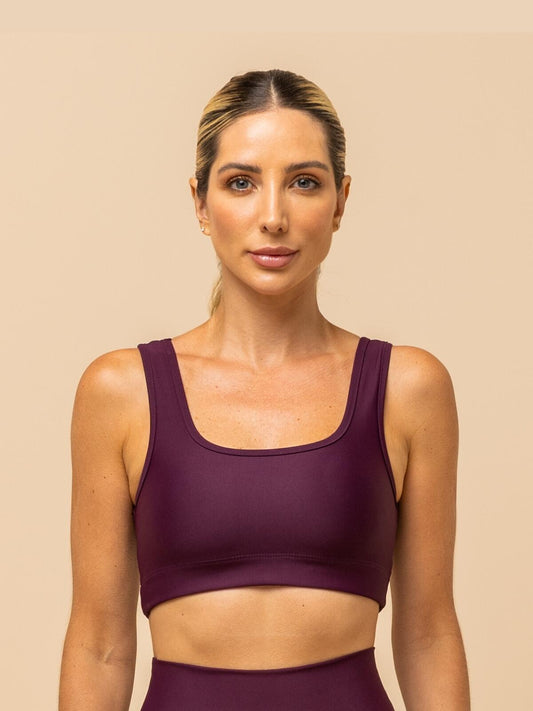 Burgundy Sports Top – Wide Straps & Square Neckline