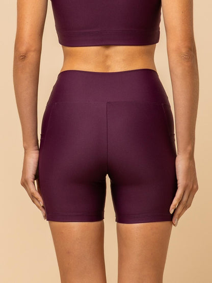 High-Waist Burgundy Shorts – Compression & Pocket