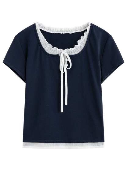 Navy Blue Lace-Up T-Shirt