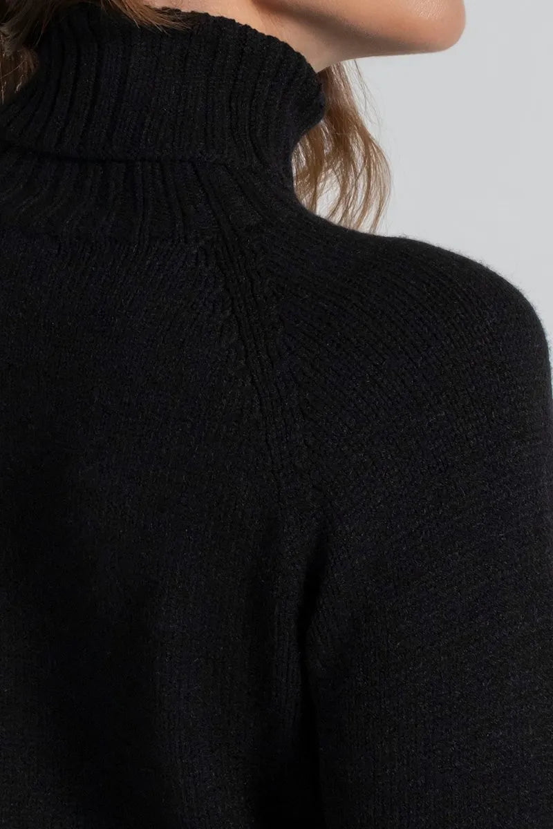Women’s Black 3D Viscose Turtleneck Blouse