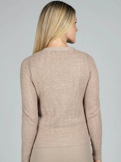 Women’s Beige Mélange Textured Cotton Cardigan