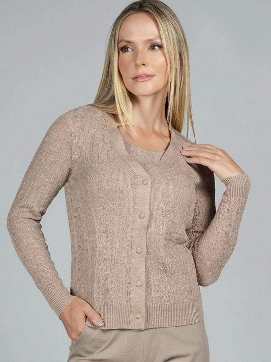 Women’s Beige Mélange Textured Cotton Cardigan