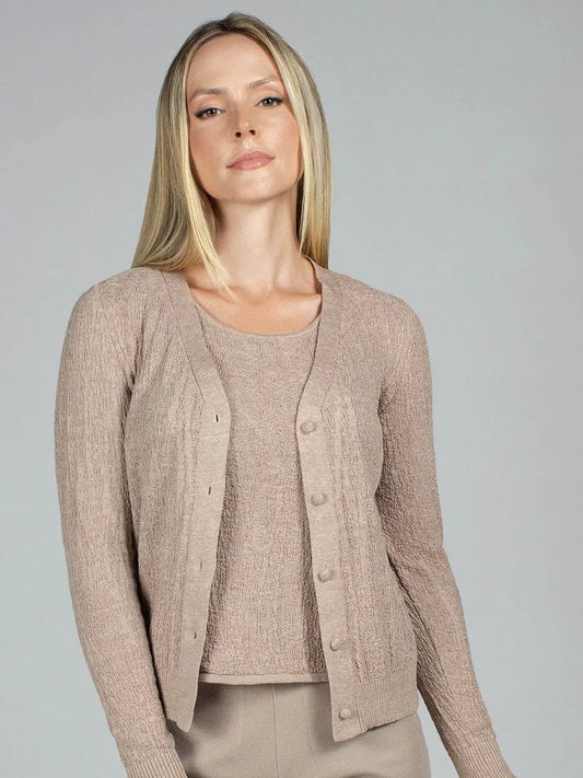 Women’s Beige Mélange Textured Cotton Cardigan