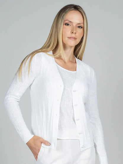 Women’s White Textured Cotton Cardigan