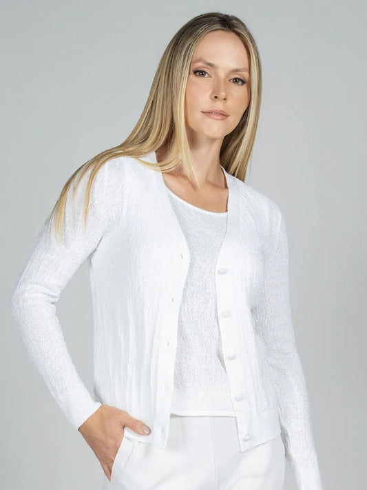 Women’s White Textured Cotton Cardigan