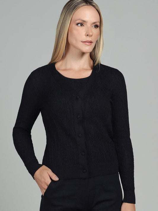 Women’s Black Textured Cotton Cardigan