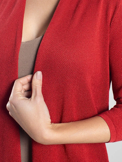 Women’s Rosy Red 7/8 Sleeve Open Front Knit Cardigan