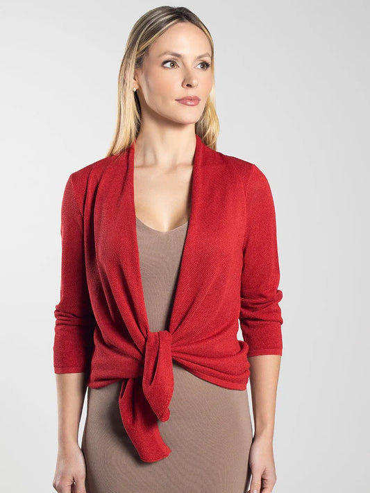 Women’s Rosy Red 7/8 Sleeve Open Front Knit Cardigan