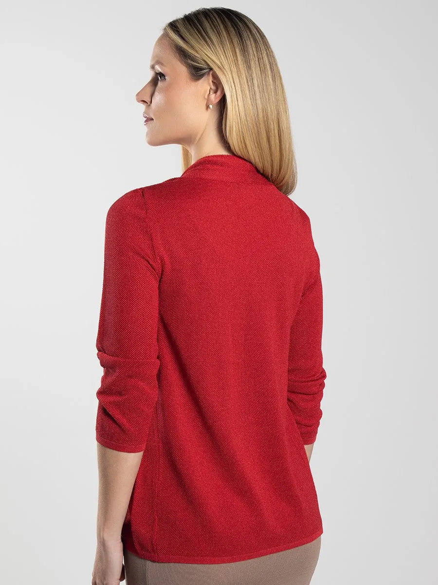 Women’s Rosy Red 7/8 Sleeve Open Front Knit Cardigan