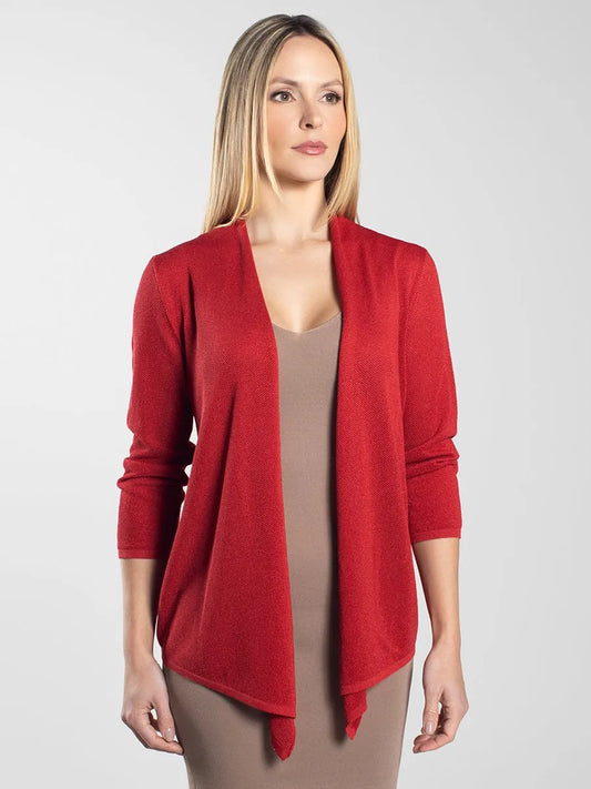 Women’s Rosy Red 7/8 Sleeve Open Front Knit Cardigan