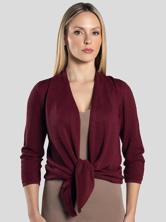 Women’s Burgundy 7/8 Sleeve Open Front Knit Cardigan