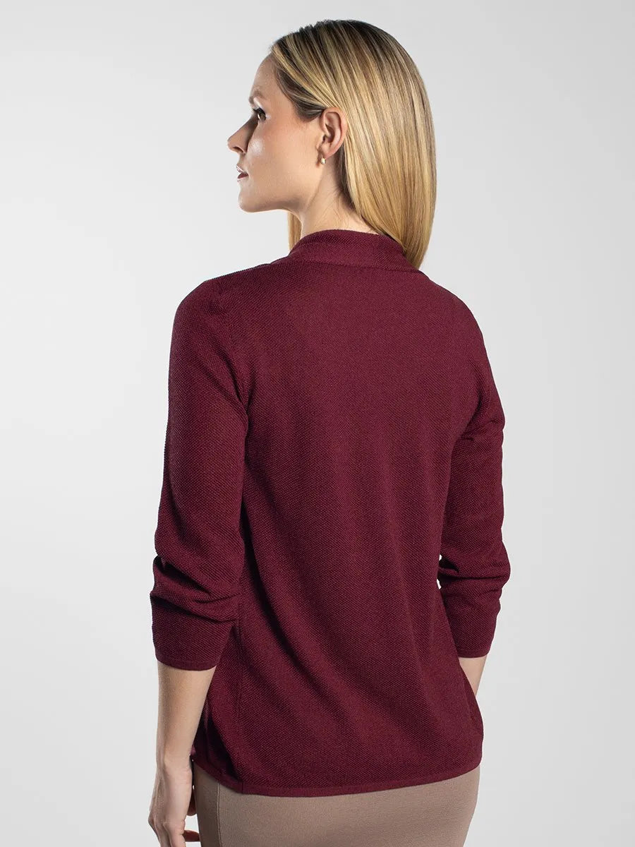 Women’s Burgundy 7/8 Sleeve Open Front Knit Cardigan