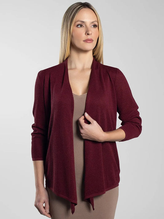 Women’s Burgundy 7/8 Sleeve Open Front Knit Cardigan