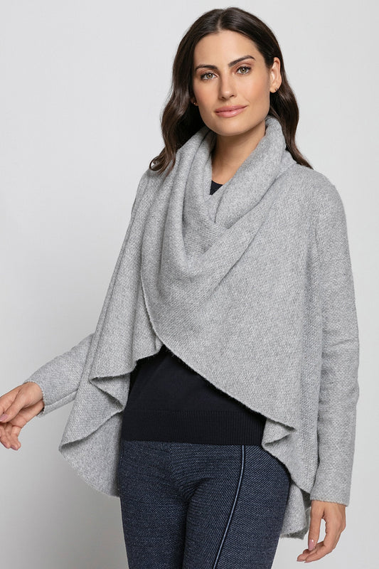 Women’s Grey Knit Coat with Twisted Collar – Elegant and Comfortable