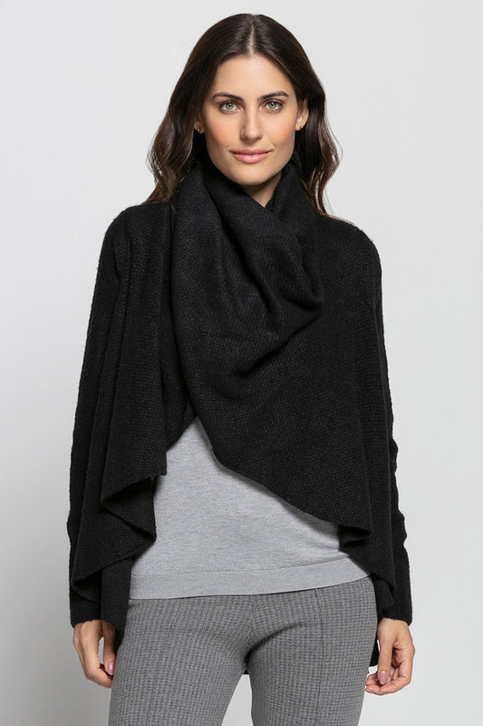 Women’s Black Knit Coat with Twisted Collar – Elegant and Comfortable